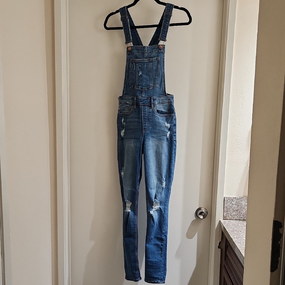 Distressed Denim Overalls